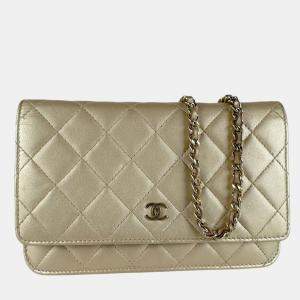 Chanel Classic Gold Leather Wallen On Chain