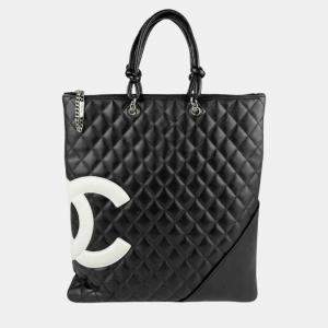 Chanel Ligne Cambon Flat Black & White Leather Tote Bag