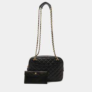 Chanel CC Vintage Black Leather Quilted Camera Bag