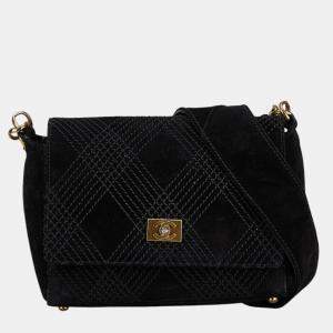Chanel Diamond Stitch Black Suede Messenger Bag