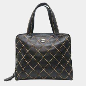Chanel Wild Stitch Leather Black Tote Bag 