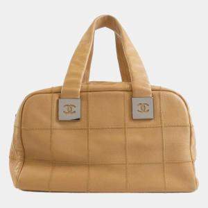 Chanel Square Quilt Beige Lambskin Bowler Bag
