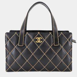 Chanel Wild Stitch Leather Black Coco Mark Handbag 
