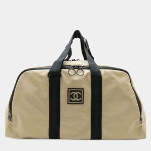 Chanel Sport Line Coco Mark Beige Black Nylon Canvas Boston Bag 