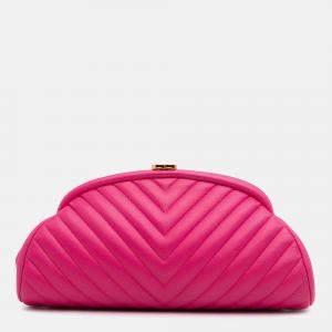 Chanel Pink Chevron Lambskin Clutch