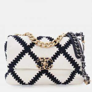 Chanel Black/White Medium Crochet Calfskin 19 Flap
