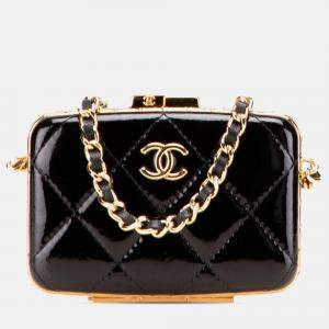 Chanel Black Small Glazed Goatskin Box With Chain