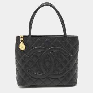 Chanel Black Quilted Caviar Leather Medallion Tote