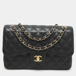 Chanel Black Quilted Caviar Leather Jumbo Classic Double Flap Bag