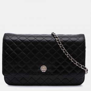 Chanel Black CC Quilted Lambskin Wallet On Chain