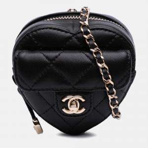 Chanel Black Lambskin CC in Love Heart Necklace Bag