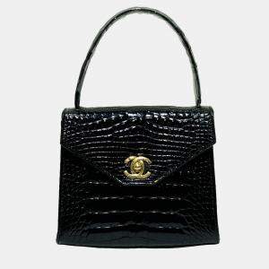 Chanel Vintage Rare Mini Kelly Black Crocodile Handbag