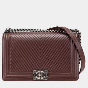 Chanel Red Medium Chevron Calfskin Boy Flap