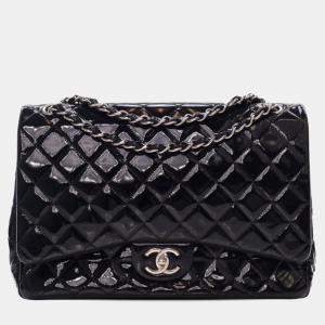 Chanel Black Maxi Classic Patent Double Flap