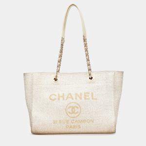 Chanel Cream Small Lurex Boucle Deauville Tote