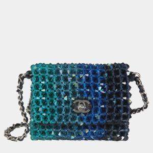 Chanel Blue Ombre Beaded Micro Clutch On Chain