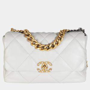 Chanel Light Grey Quilted Lambskin Large Chanel 19 Flap Bag