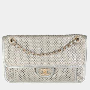 Chanel Light Gold Metallic Perforated Calfskin Small Up In The Air Flap