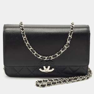 Chanel Black Quilted Caviar Leather CC Box Wallet on Chain