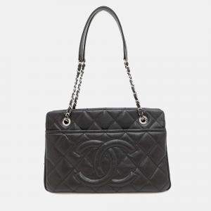 Chanel Matelasse Chain Tote Bag Black Caviar Leather