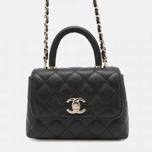 Chanel Matelasse Coco Handle Black Caviar Leather Mini Handbag