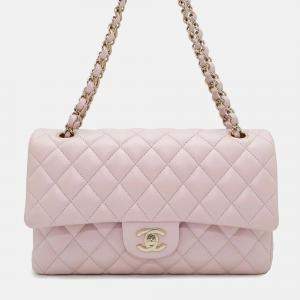 Chanel Matelassé W Flap Pearl Pink Lambskin 25 Chain Shoulder Bag