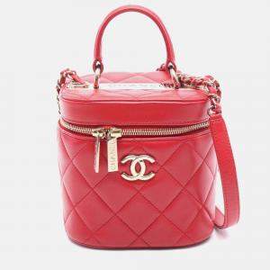 Chanel Red Quilted Lambskin Trendy CC Vanity Case