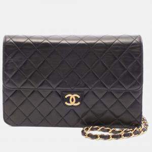 Chanel Black Medium CC Quilted Lambskin Half Single Flap
