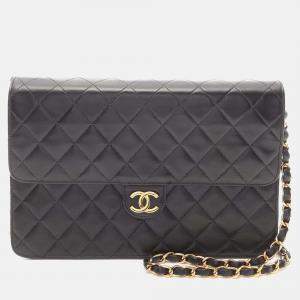 Chanel Black Medium CC Quilted Lambskin Half Single Flap