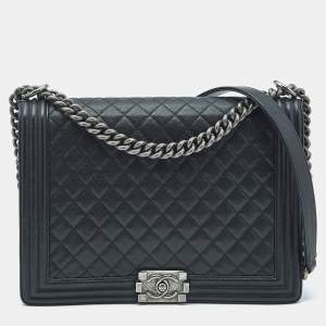 Chanel Black Quilted Caviar Leather Large Boy Flap Bag