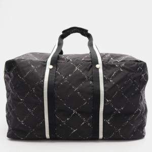 Chanel Old Travel Line Hand Bag Nylon Black White