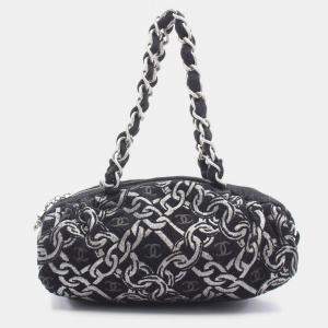 Chanel Coco Mark Chain Handbag Fabric Velor Black