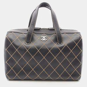 Chanel Wild Stitch Handbag Leather Black