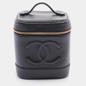 Chanel Coco Mark Hand Vertical Vanity Bag Grained Calfskin Black