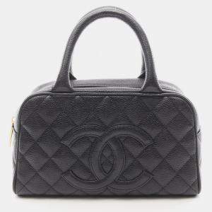 Chanel Matelasse Handbag  Leather Grained Calfskin Black Ghw Cc