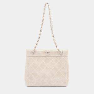 Pre Owned Chanel Matelasse Chain Shoulder Bag Linen Canvas Beige Shw