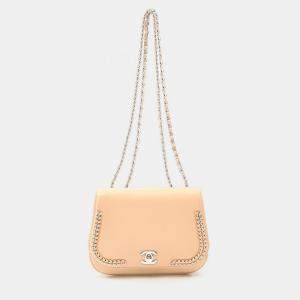 Pre Owned Chanel Braided Chic Beige Leather Flap Shoulder Bag