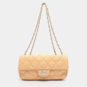 Chanel Matelasse Single Flap Chain Shoulder Bag Leather Beige Shw