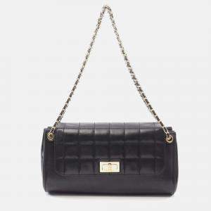 Pre Owned Chanel Chocolate Bar Black Leather Shoulder Bag
