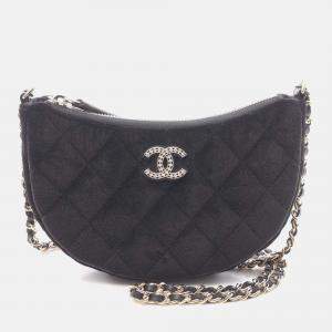 Chanel Mini Matelasse Hobo Chain Crossbody Shoulder Bag Fabric Black Ghw