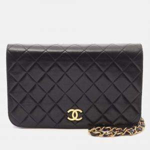Chanel Matelasse Single Flap Chain Shoulder Bag Lambskin Leather Black Ghw