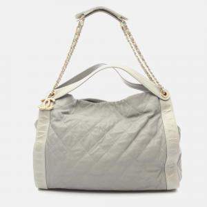 Pre Owned Chanel Coco Mark Matelasse Chain Shoulder Bag Leather Gray Ghw Cc
