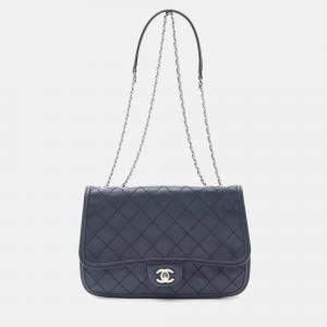 Pre Owned Chanel Wild Stitch Chain Shoulder Bag Leather Navy Shw Cc Coco