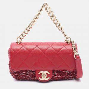 Chanel Matelasse 2Way Chain Hand Shoulder Bag Leather Fabric Red Ghw