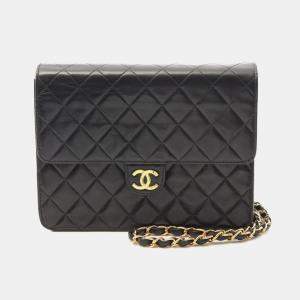 Chanel Matelasse Single Flap Chain Shoulder Bag Lambskin Black Ghw