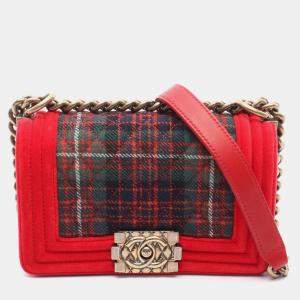 Chanel Boy Chanel Small Shoulder Bag Fabric Canvas Red Green