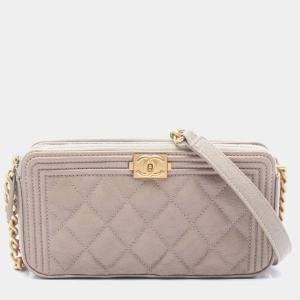 Chanel Boy Chanel Shoulder Bag  Leather Grained Calfskin Beige Ghw Cc