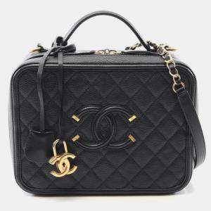 Chanel Cc Filigree Matelasse Vanity Chain Shoulder Bag  Calfskin Black Ghw