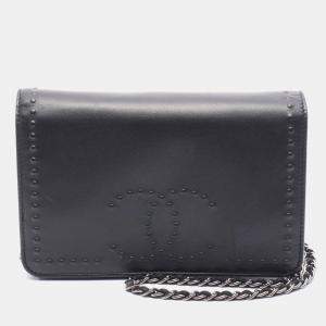 Chanel Coco Mark Chain Shoulder Crossbody Bag  Leather Black Shw Cc
