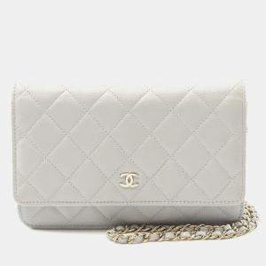 Chanel Matelasse Crossbody Chain Shoulder Bag Calfskin Gray Ghw Cc
